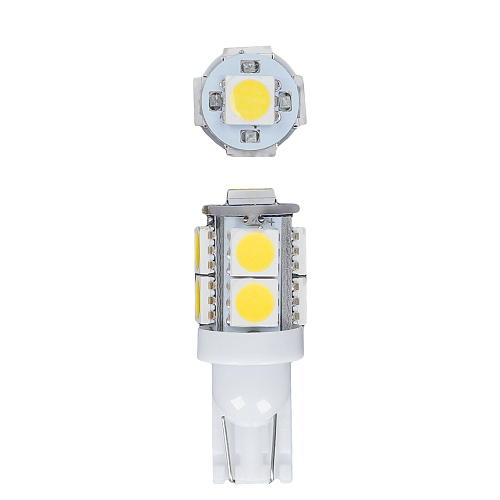 Лампа светодиодная W5W (T10) STANDARD, 6000K (Белый), 12В, 1.1Вт, 9LED, Полярная