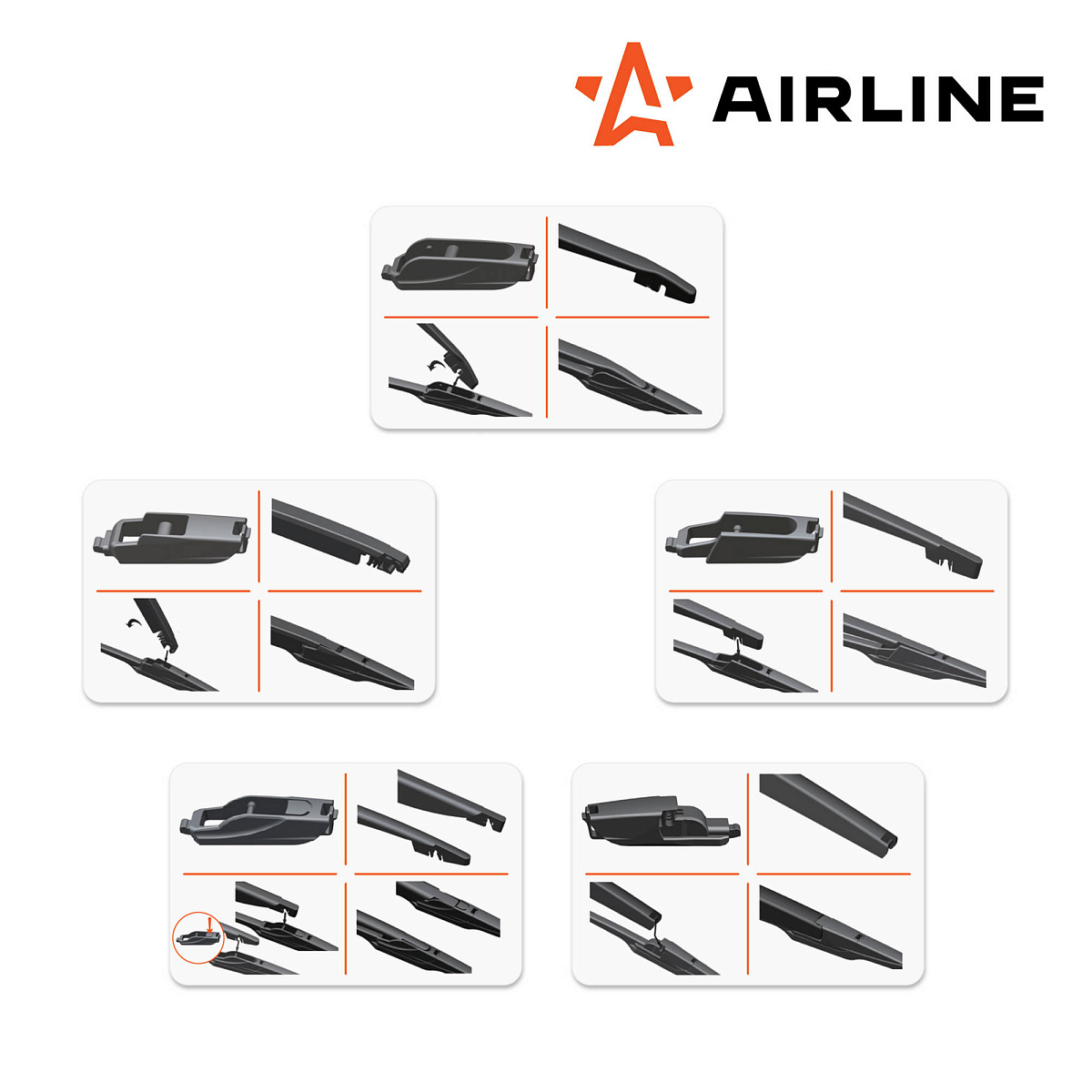 Щетка стеклоочистителя 380 мм (15") задняя каркасная, 5 адаптеров