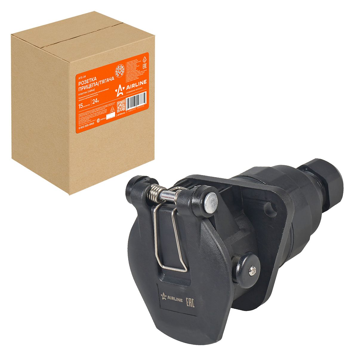 Розетка прицепа/тягача 24В 15 контактов пластик (гайка)