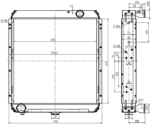 Радиатор охлаждения для автомобилей КАМАЗ 54115 (Heavy Duty) (повышенная теплоотдача, сердцевина 76мм)