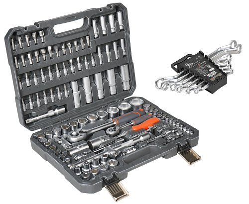 Набор инструментов 109пр. (головки 1/2", 1/4") кейс + ключи накидн.дюйм. 6пр. (5/16"-15/16")