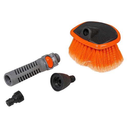 Щетка для мытья с насадкой для шланга, мягкой распушенн. щетиной, кнопкой подачи воды (35 см)