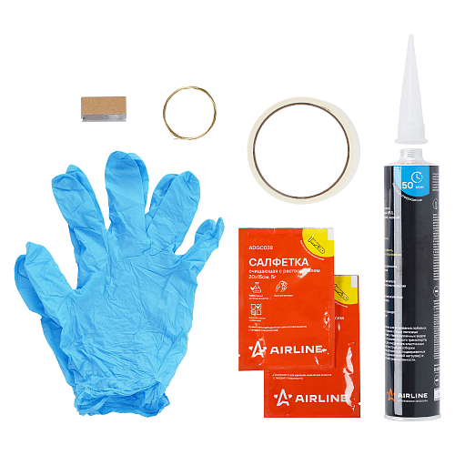 Клей-герметик для вклейки стёкол(набор:клей PU 310мл.,салф.очищ.,лезвие,скотч,струна,перчатки)