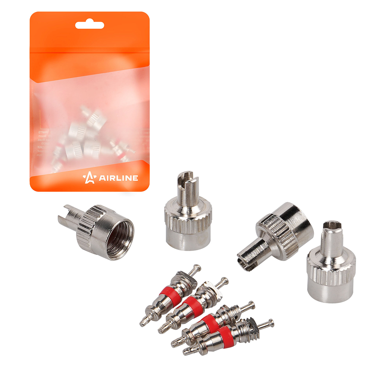 Ремкомплект для вентилей (4 золотника, 4 металл.колп. с ключом) в пакете