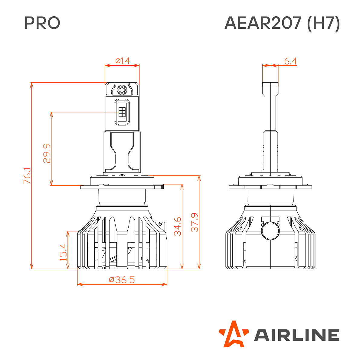 Лампа светодиодная H7 PRO, 50Вт, 9200Лм (4600Лм x 2), 6000К (Белый), 12/24В, комплект 2 шт.