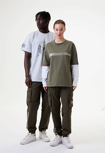 Брюки карго зелёные с принтом лого CR