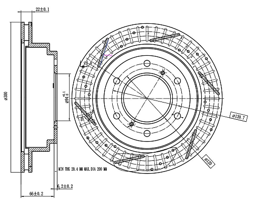 Диски тормозные для автомобилей Mitsubishi Pajero III (00-) / Pajero IV (06-) задний d=300 PRO (перфорированный / слотированный / окрашенный)