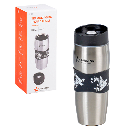 Термокружка с клапаном, 380 мл., металлик