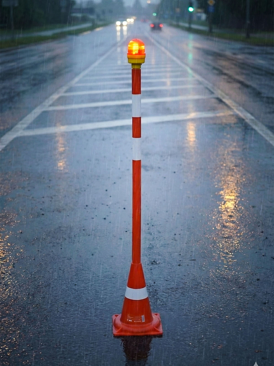 Фонарь сигнальный светодиодн. ФС-41.У, 250/85мм с фотоэл-том для конусов/вех/барьер.,столб., пластик, красн.