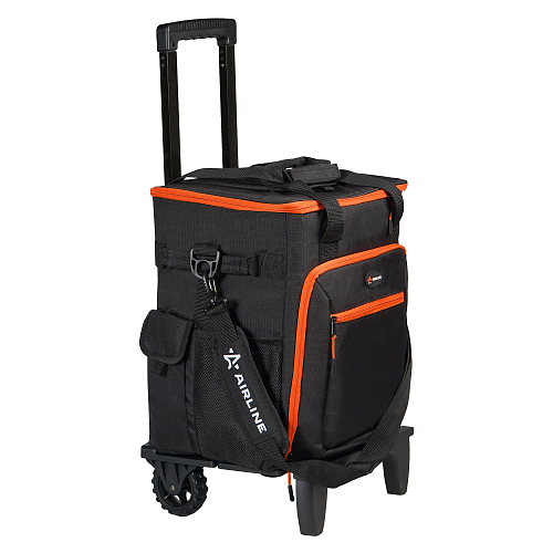 Сумка-холодильник (термосумка) на колесах с телескоп.ручкой 48 л, водонепр., черн./оранж.