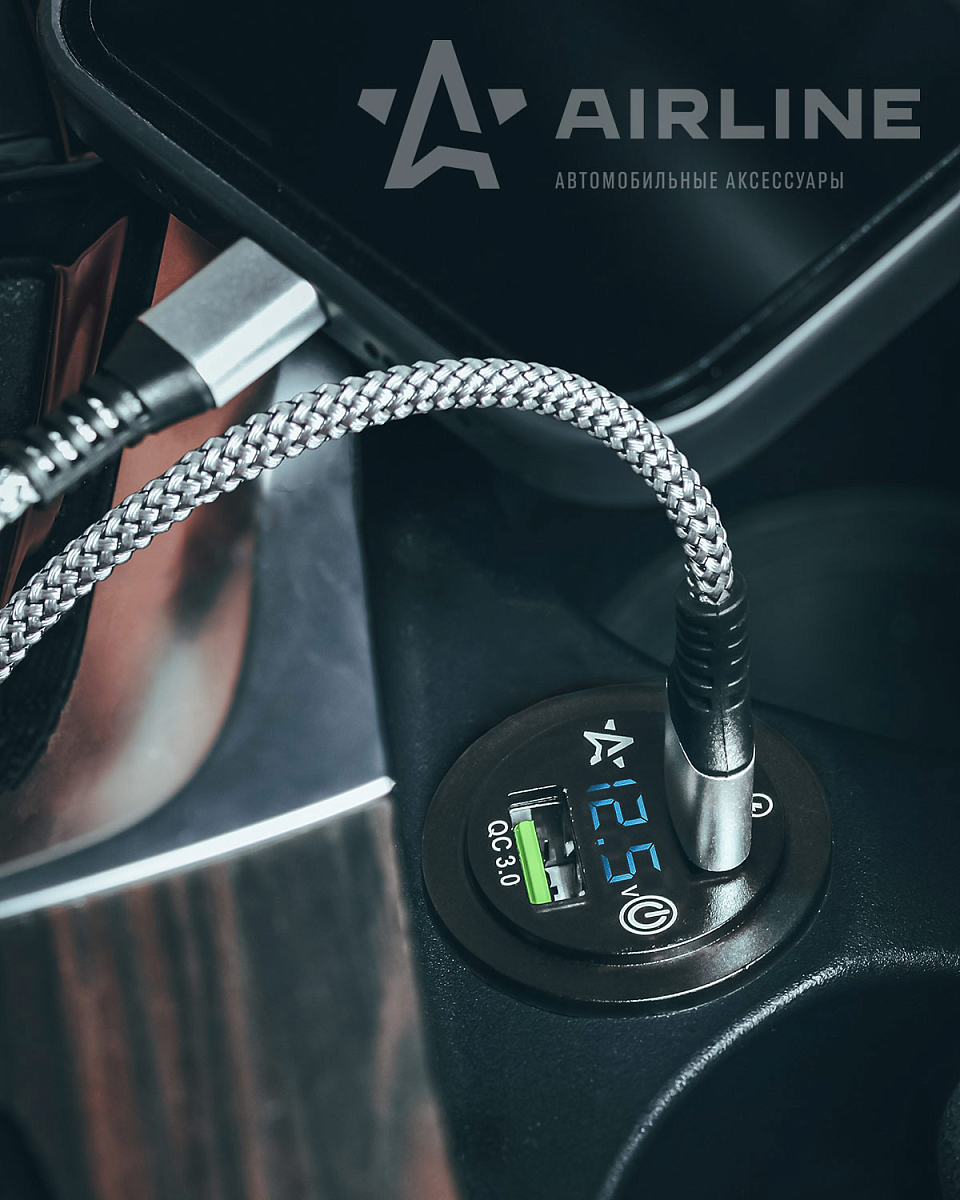 Розетка USB встраиваемая влагозащ. с 2 портами и вольтметр. (вкл/выкл) (5В, QC3.0+QC3.0)