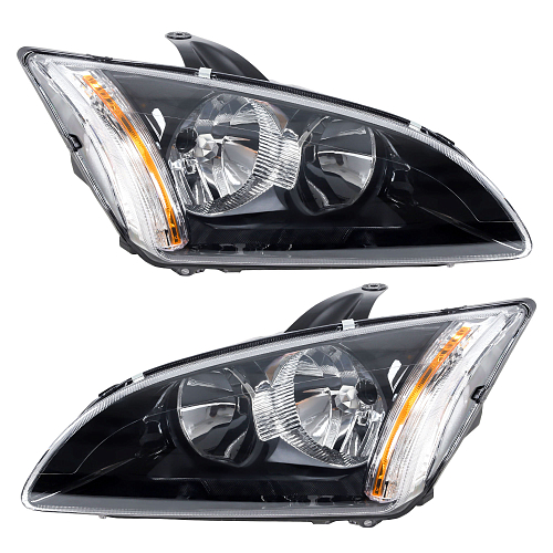 Фары для автомобилей Ford Focus II (05-) (головного света) галоген, электрический корректор, цвет рамы: черный, комплект: левая и правая (2 штуки)