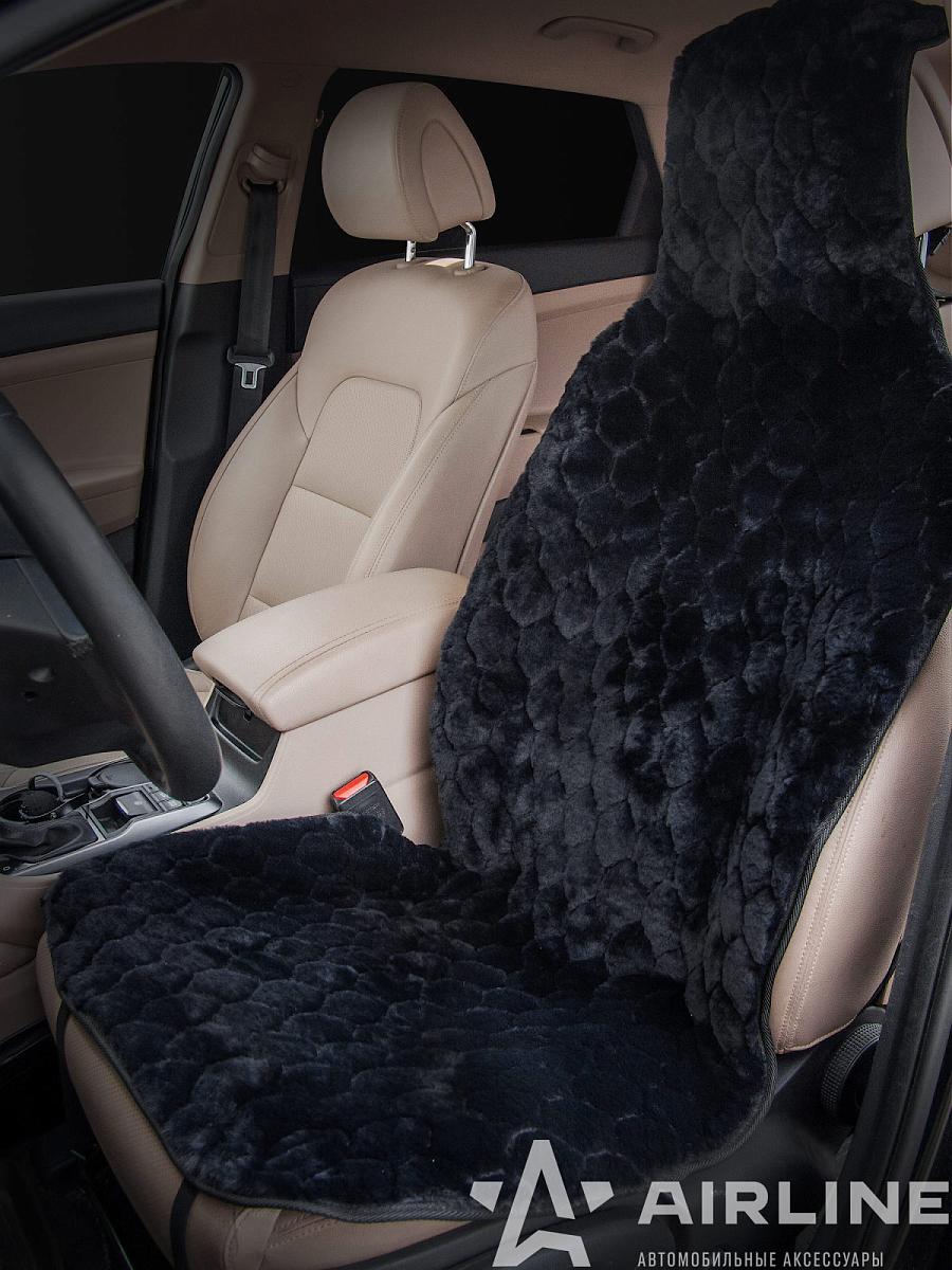 Накидка из искусственного меха, черная с коротким ворсом, на переднее сиденье, 1 шт.