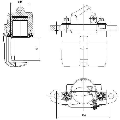 Суппорт тормозной для автомобилей Лада 2112 передний левый d=48мм (R14) (без скобы)
