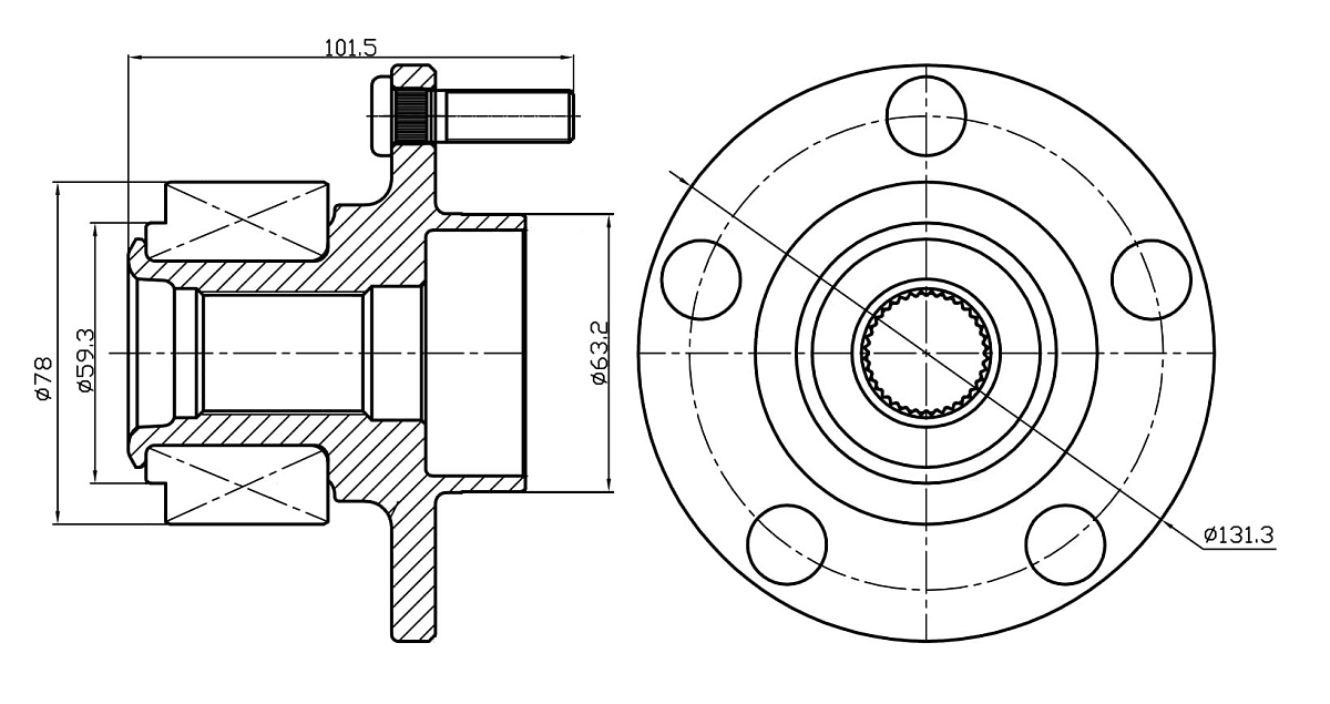 Ступица передняя в сборе с подшипником для автомобиля Ford Focus II (05-)
