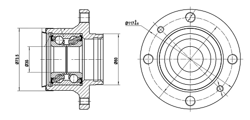 Ступица задняя в сборе с подшипником для автомобиля Лада 2108-21099/2110-2112/1118/2190