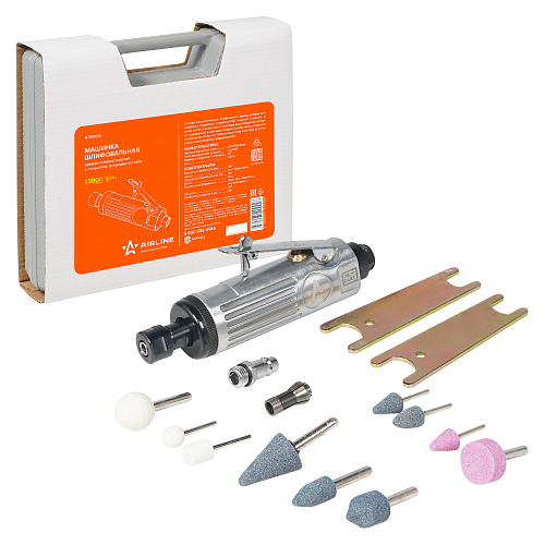 Машинка шлифовальная пневматическая 175мм, 25000 об/мин прямая с оснасткой 16 пр. кейс