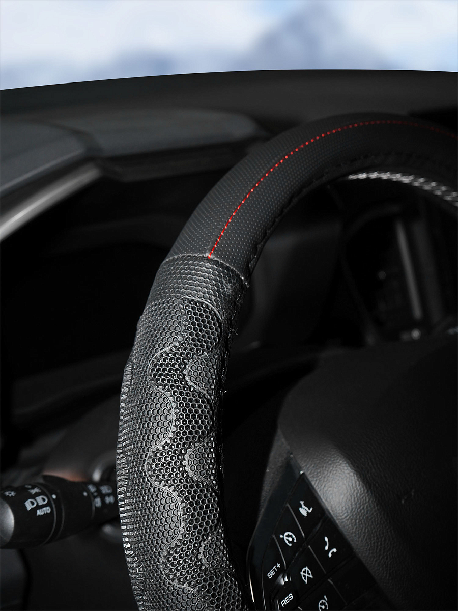 Оплетка на руль, искусст. кожа, с ПВХ рельефом, черная, 38 см/М