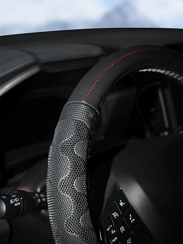 Оплетка на руль, искусст. кожа, с ПВХ рельефом, черная, 38 см/М