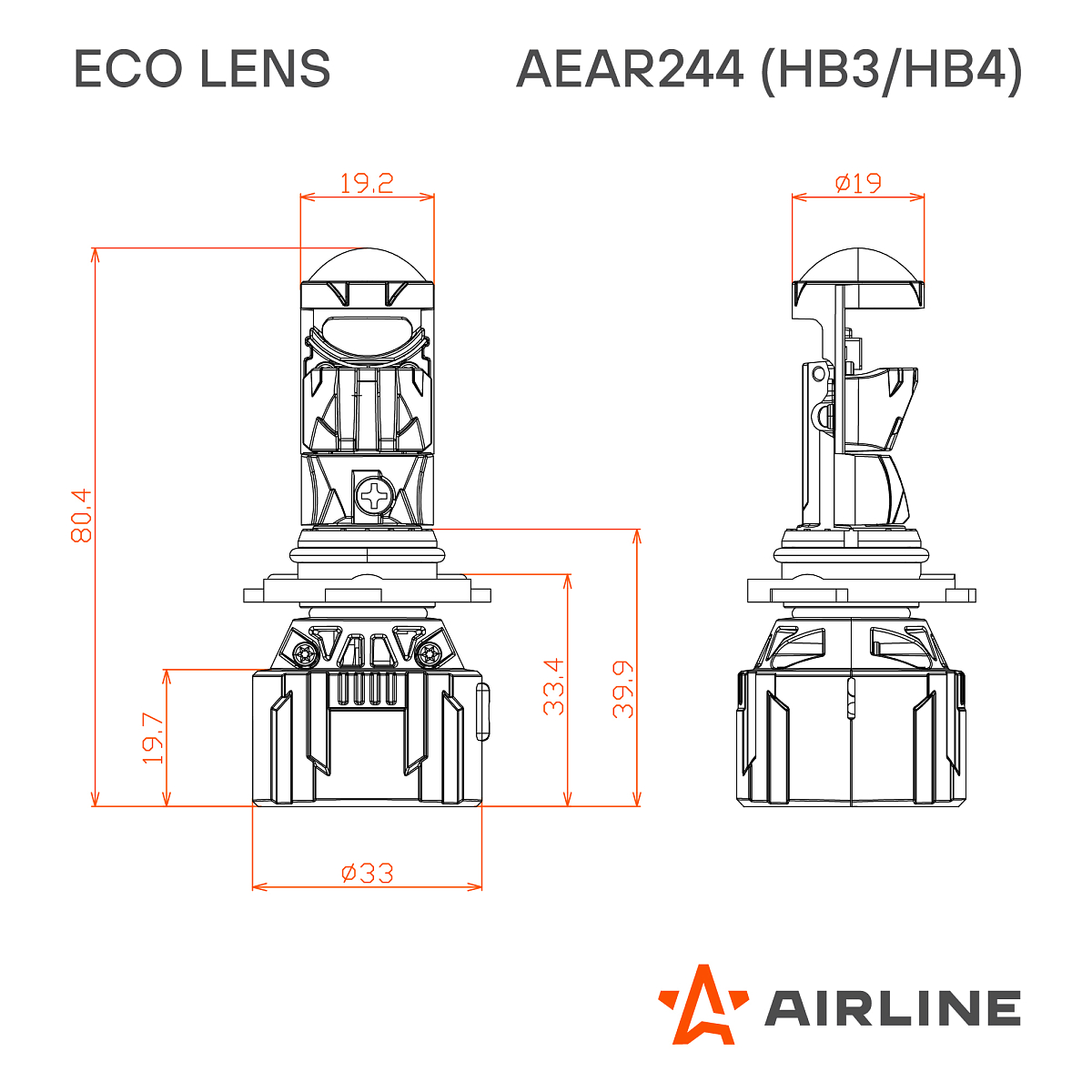 Лампа светодиодная HB3/HB4 ECO LENS, 45Вт, 5700Лм (2850Лм x 2), 6500К (Белый), 12/24В, комплект 2 шт.