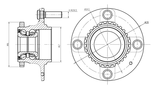 Ступица задняя в сборе с подшипником для автомобиля Hyundai Accent (94-)