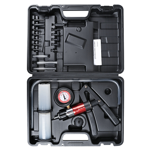 Насос вакуумный с манометром для прокачки тормозной системы, набор 20пр., кейс
