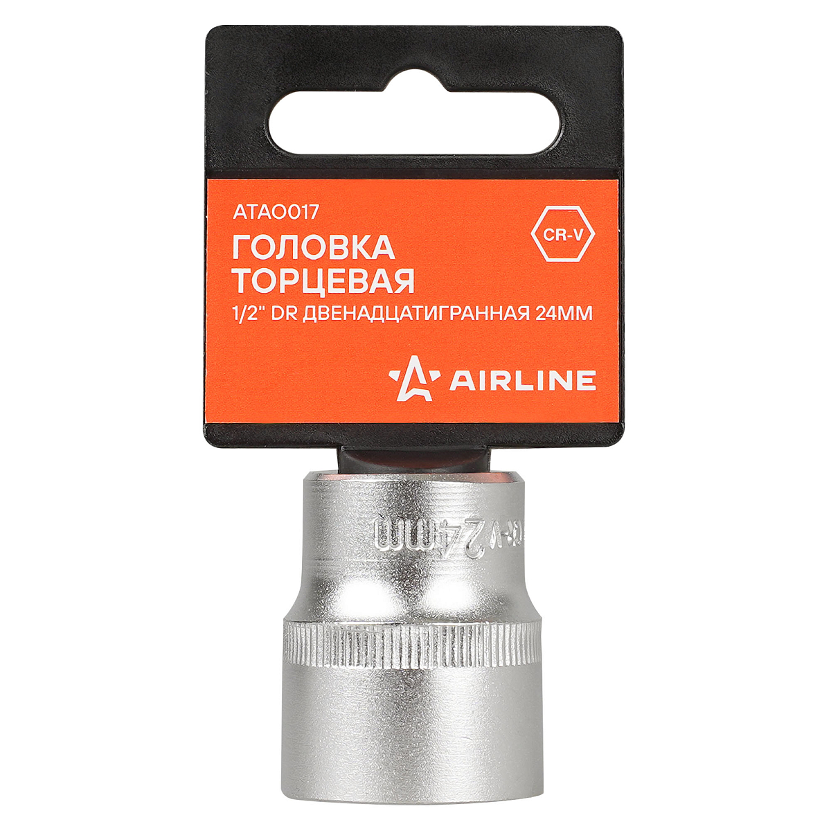 Головка торцевая 1/2"DR двенадцатигранная 24мм, L=38мм пласт.подвес