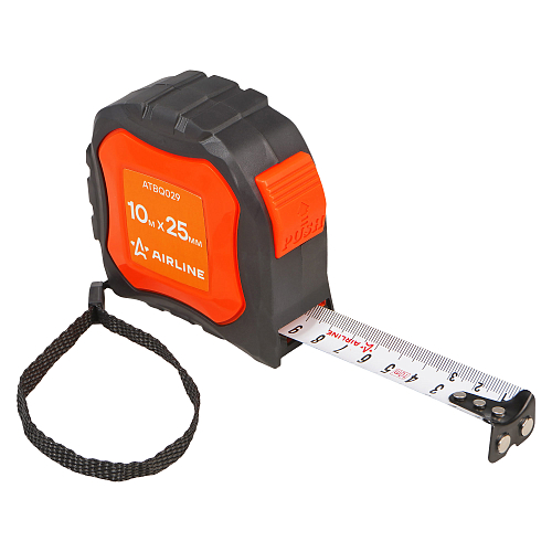 Рулетка в прорезиненном корпусе 10мх25мм, автостоп, магнитный зацеп