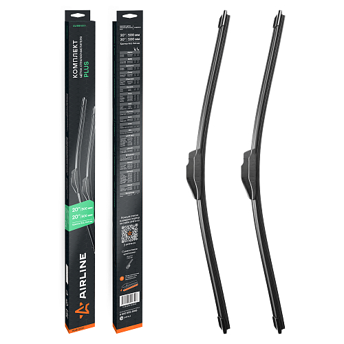 Щетки стеклоочистителя комплект (2 шт) 500/500мм (20"/20") бескаркасные PLUS с креплением "Крючок 9х3, 9х4 мм"