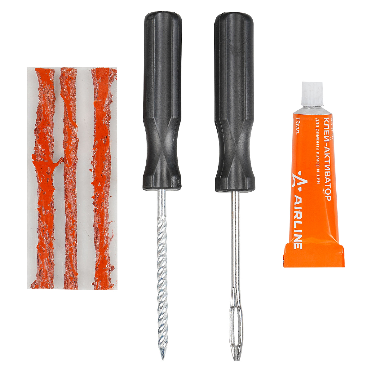 Ремкомплект для б/к шин прямые ручки (клей, шило для жгута, шило спиральное, жгуты 3 шт.)