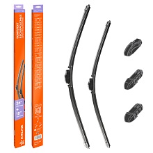 Щетки стеклоочистителя 650/450мм (26"/18") бескаркасные для а/м Toyota Camry (11-), Mitsubishi Outlander III (12-), KIA Optima (15-), Nissan Teana II (08-13), Omoda C5 (22-), Skoda Karoq (17-), Chery Tiggo 5 II (16-20), комплект, 3 типа адаптеров