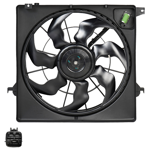 Электровентилятор охлаждения для автомобилей Hyundai Santa Fe III (12-) 2.2D (с кожухом и резистором)