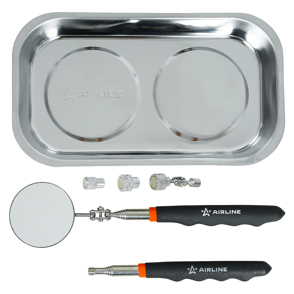 Инструмент инспекционный, набор 5пр. (захват 2.2.кгc, шарнир 3.6кгc, зеркало D=50мм, магнит.тарелка 136х237мм)