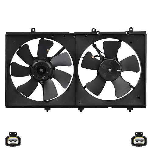 Электровентилятор охлаждения для автомобилей Mitsubishi Lancer IX (03-) 1.3i/1.6i (2 вент.) (с кожухом)