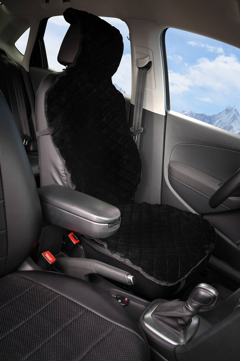 Накидка из искусственного меха, черная с коротким ворсом, на переднее сиденье, 1 шт.