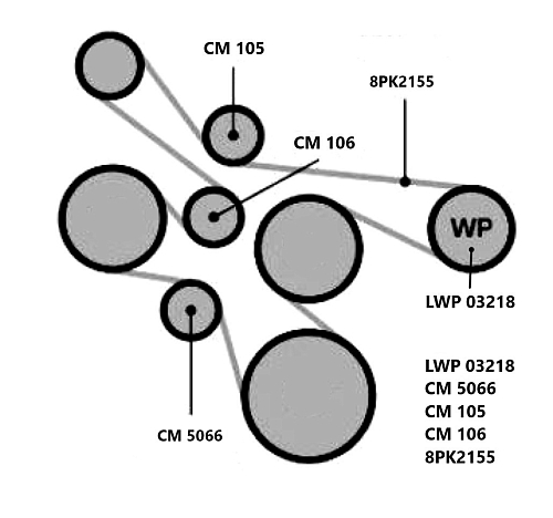 Насос водяной для автомобилей ГАЗель Next ISF2.8E5 (комплект с ремнем 8PK2155+натяжCM5066+2рол)