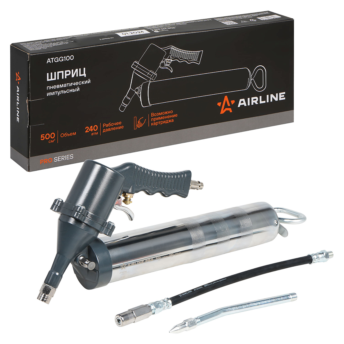 Шприц пневматический импульсный 500мл PRO, клапан уд. воздуха (возможно примен. картриджа)