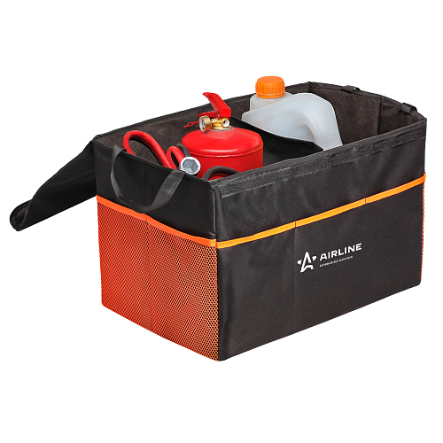 Органайзер большой в багажник, с крышкой, жест.корпус (50*31*30 см), черн./оранж.