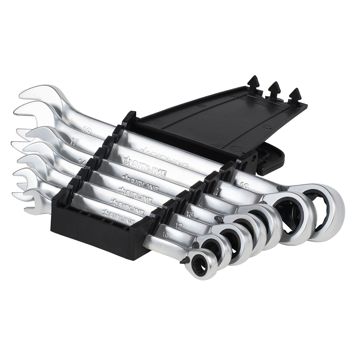 Набор ключей комбинированных трещоточных PRO 7пр. с переключателем (8-19мм) холдер