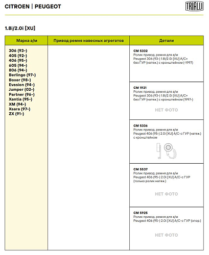Ролик приводного ремня для автомобилей Peugeot 406 (95-) 2.0i [XU] A/C- c ГУР (натяжной) с кронштейном