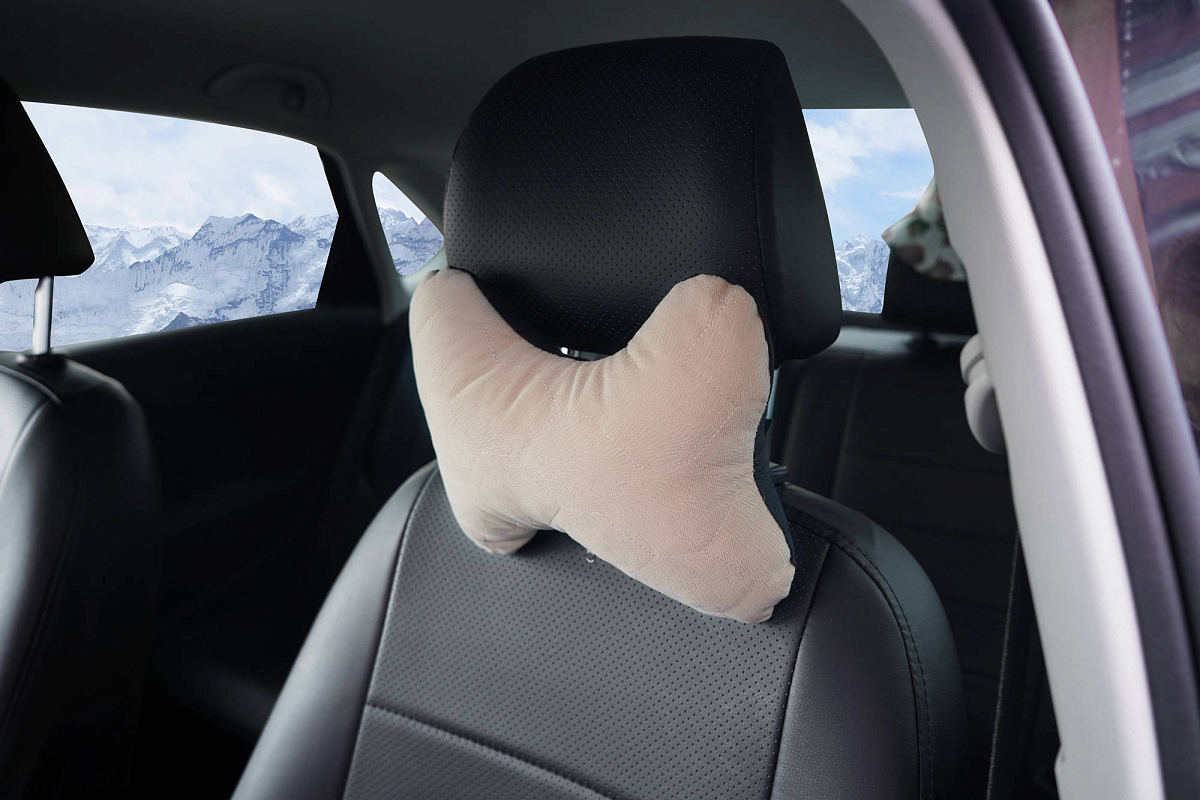 Подушка-косточка на подгол. "Алькантара", ткань, 1 шт., бежевая