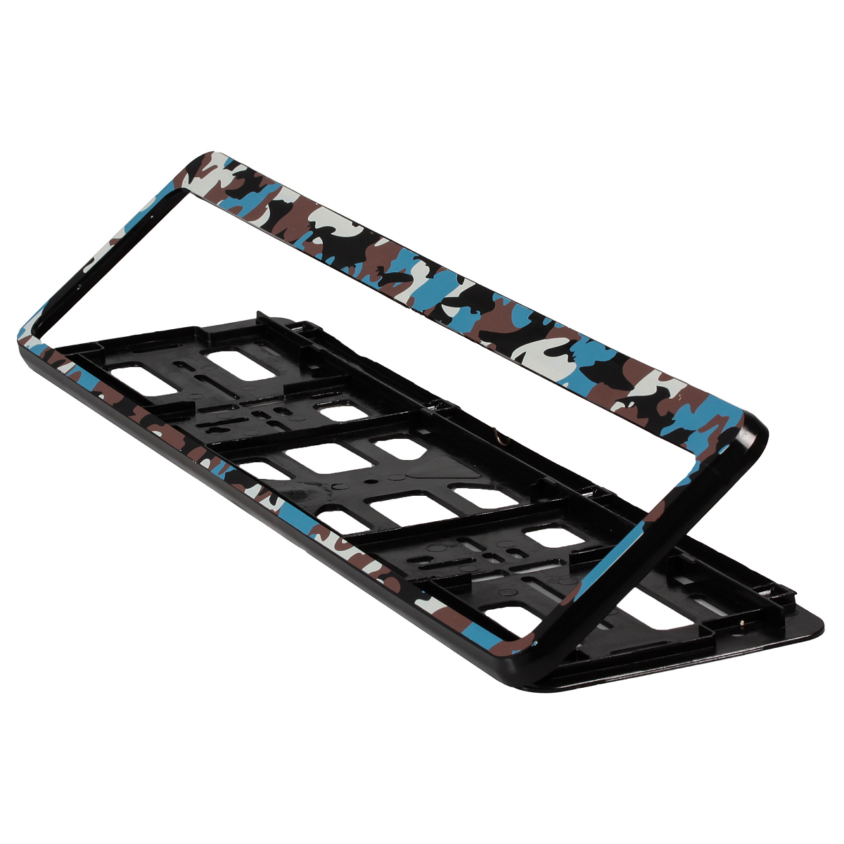 Рамка под номерной знак, камуфляж "Амёба", рамка-книжка, цвет син./сер./черн.