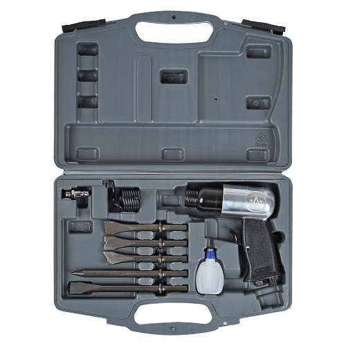 Молоток пневматический 4500 уд/мин, обрезиненная рукоятка, с оснасткой 10пр. кейс