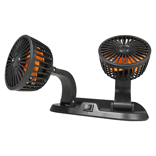 Вентилятор в салон двойной поворотный 360, 2x10.5см, 12В, общая регулировка, скотч