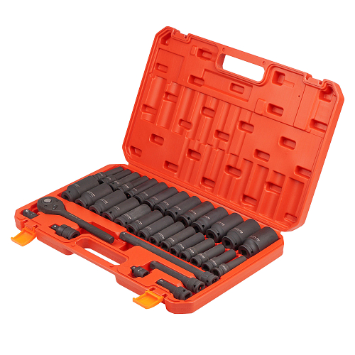 Набор головок ударных 1/2"DR L=78мм, 35пр. (10-32мм, метр. и дюйм. размеры) пласт.кейс.