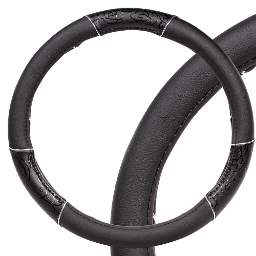 Оплетка на руль, искусственная кожа, женская модель, черная/принт, 38 см / M