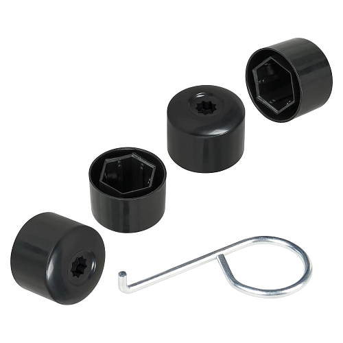 Колпачки на колесные болты/гайки 17мм, черные, с отверстием, пластик, 20шт.+ съёмник