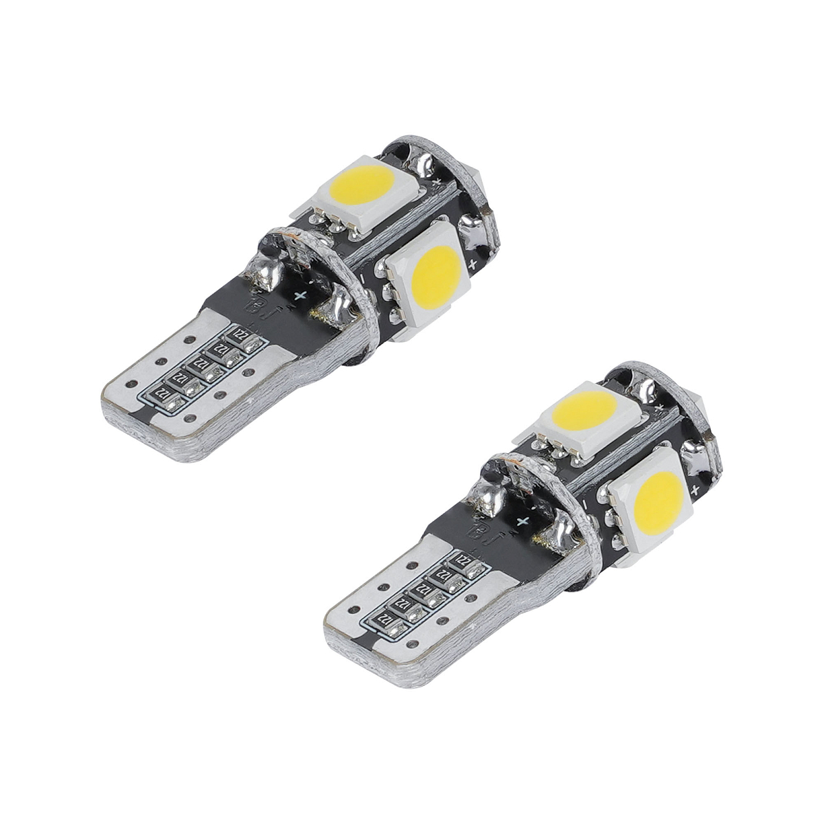 Лампа светодиодная W5W (T10) PLUS, 6000K (Белый), 12В, 1.7Вт, 5LED, Полярная, Обманка CAN bus
