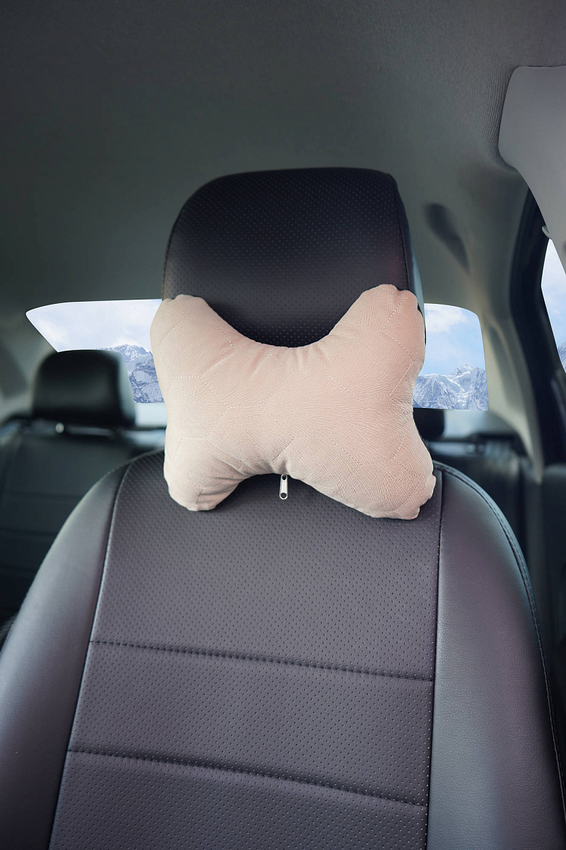 Подушка-косточка на подгол. "Алькантара", ткань, 1 шт., бежевая