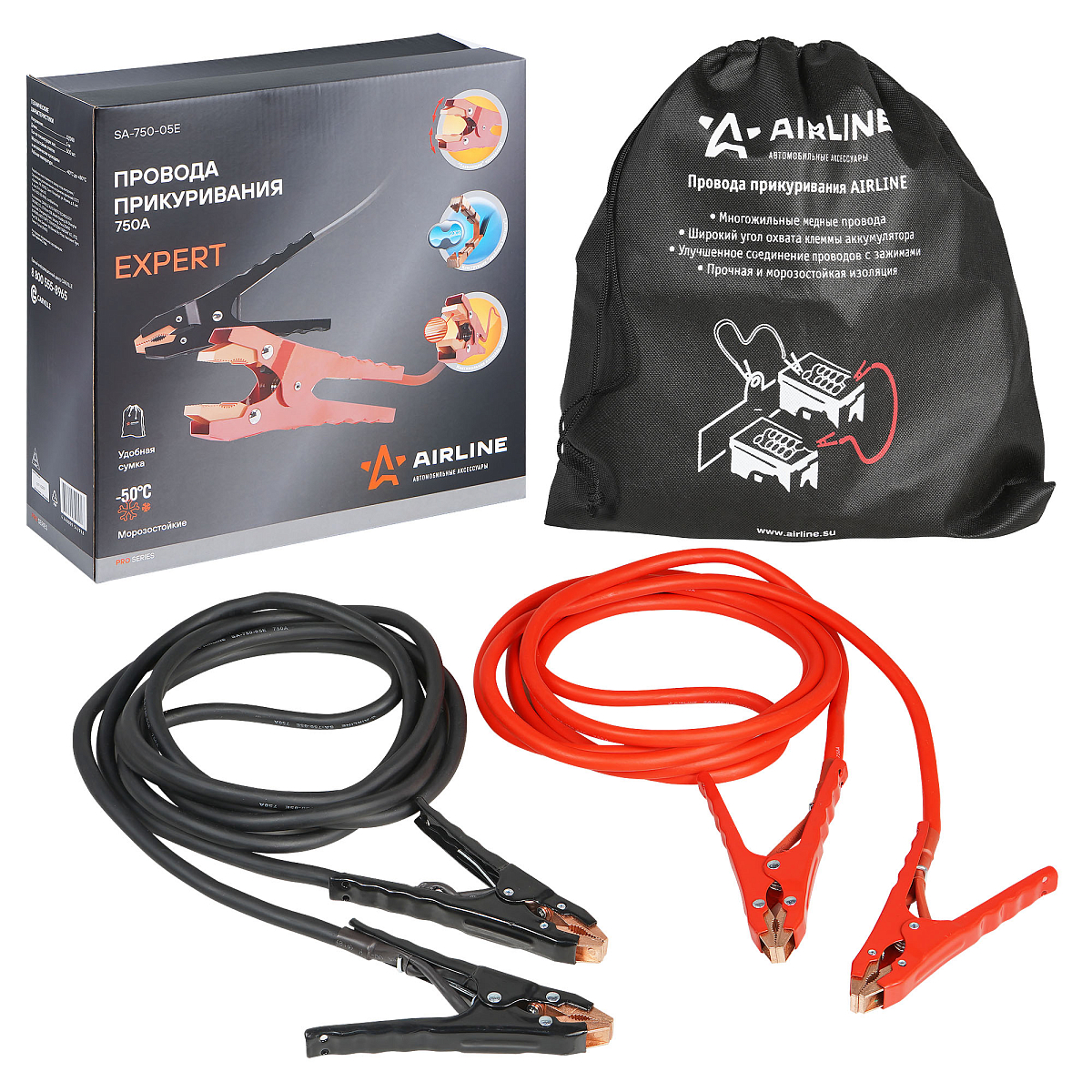 Провода прикуривания 750А EXPERT PRO (5м, 12/24В, сумка)